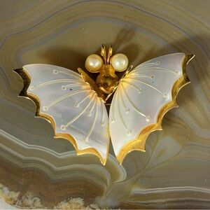 Elegant Gold and Mother Of Pearl Butterfly Brooch